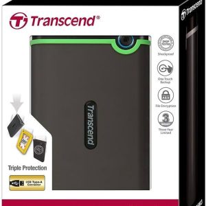 TRANSCEND 1 TB USB3 ANTISHOCK HDD (US MILITARY STANDARD), ONE TOUCH BACK UP, PASSWORD PROTECTION