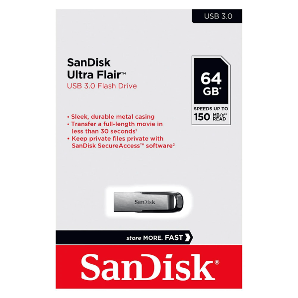 SANDISK ULTRA FLAIR USB 3.0 FLASH DRIVE 64GB